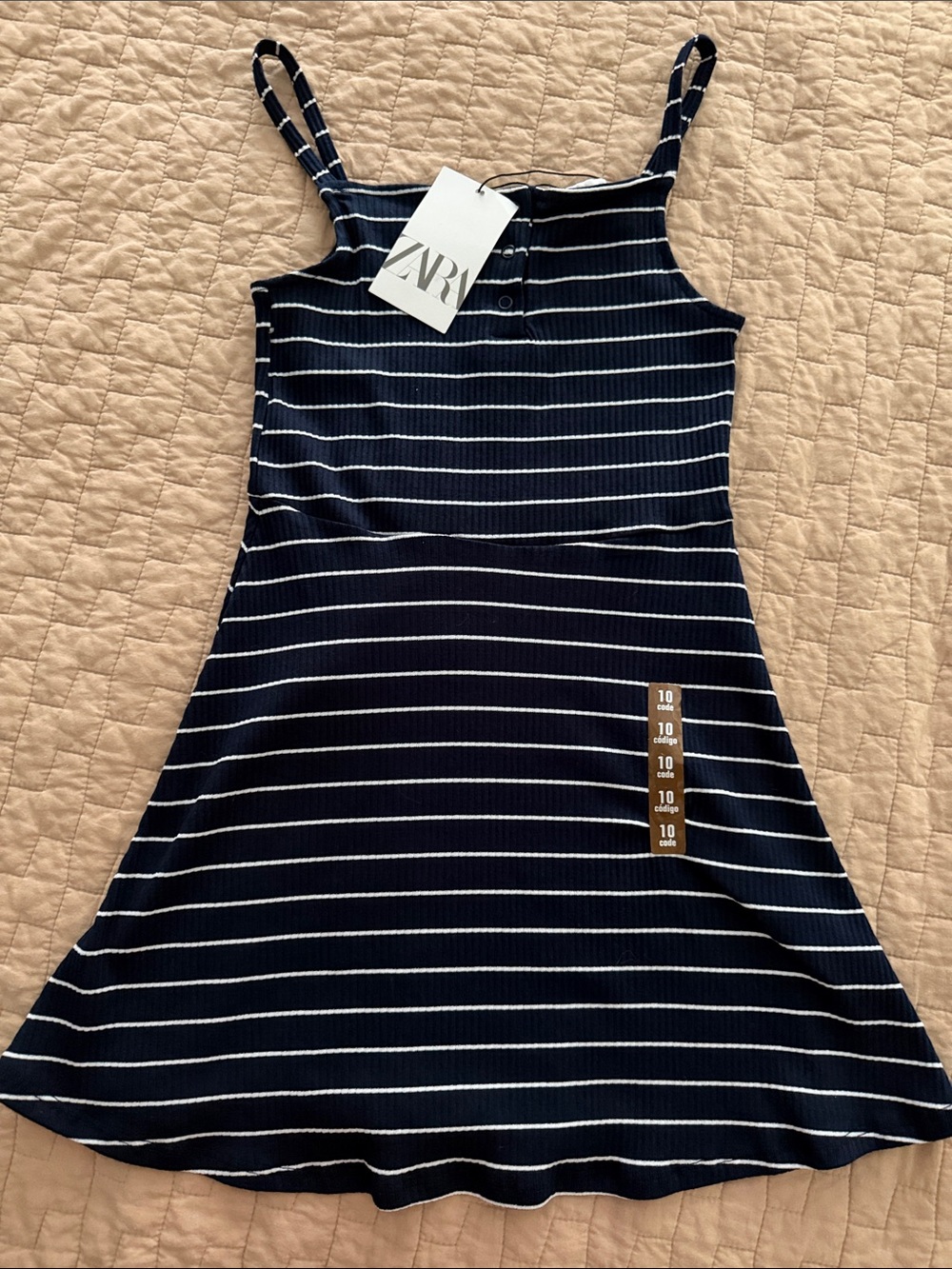 Zara Navy and White Striped Ribbed Tank Dress